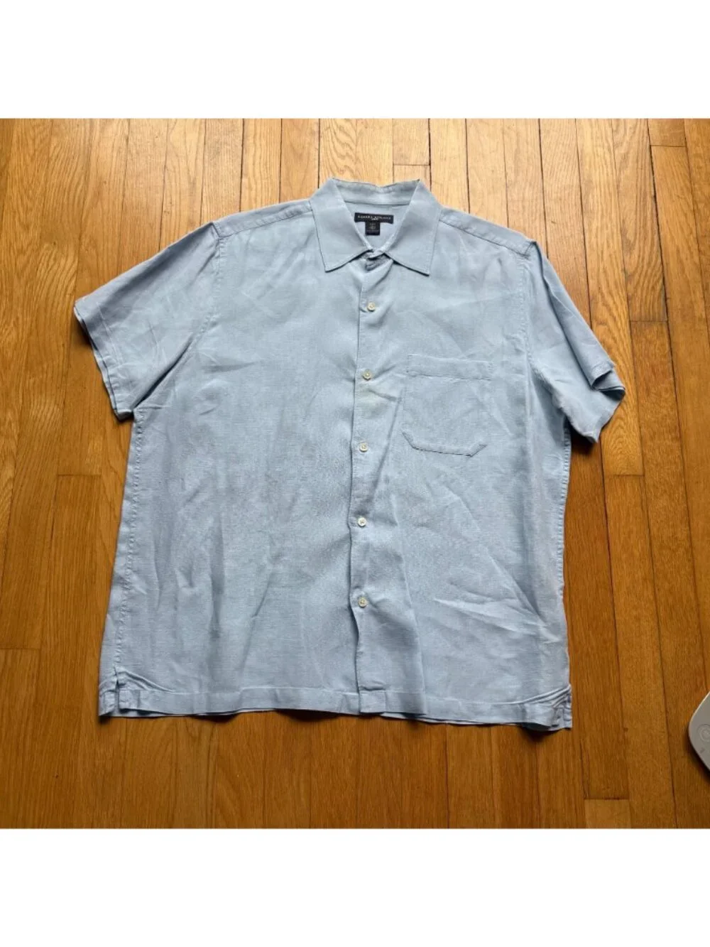 Vintage Banana Republic Size L Blue Linen Button-Down Short Sleeve Shirt Top